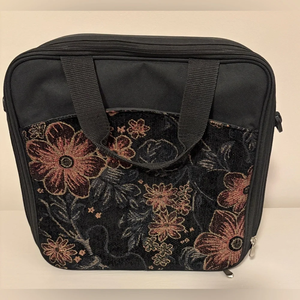 Black Floral Travel Bag, Small suitcase, Carry-on with Flower Accents